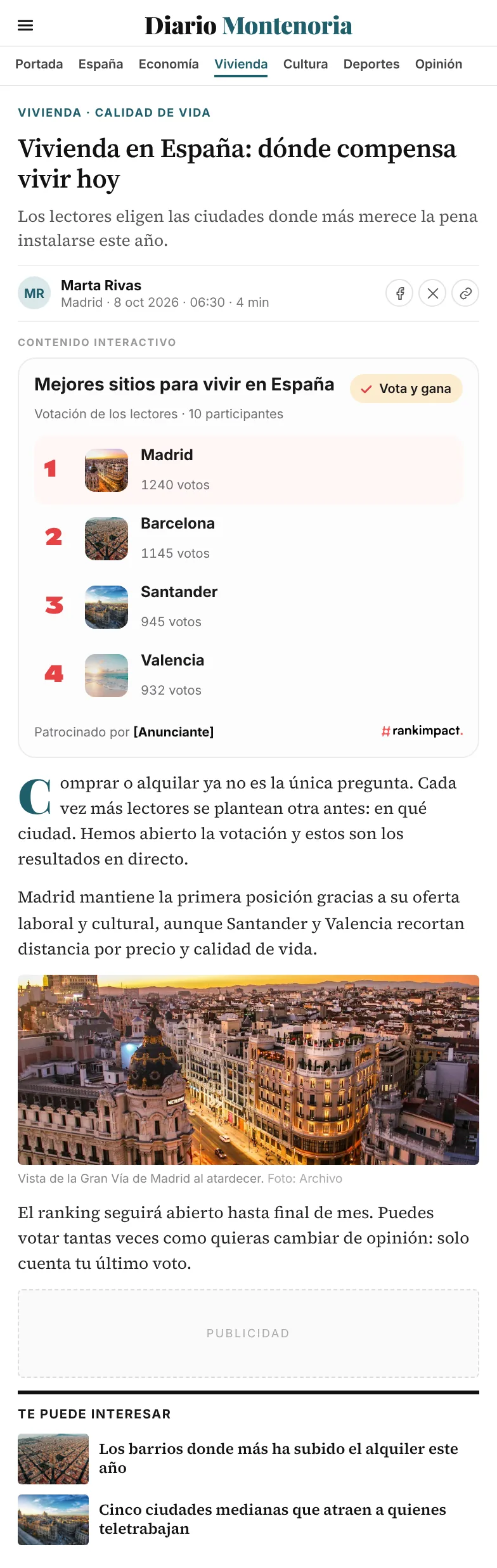 Un ranking dentro de la noticia, con la misma tipografía del medio.